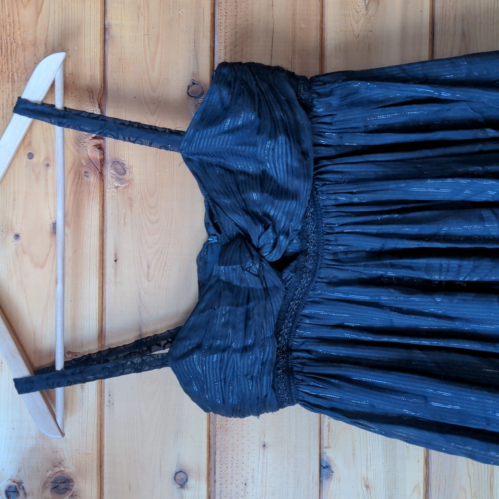 Zara lined black silk empire waist dress large